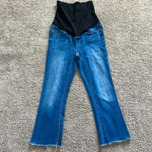 Ann Taylor LOFT size 0 petite maternity cropped flare jean with raw hem
